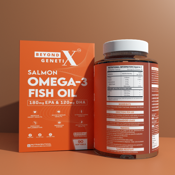 Beyond Genetix Salmon Omega-3 Fish Oil 1000mg – 180mg EPA & 120mg DHA | Heart, Brain & Joint Support - Image 2