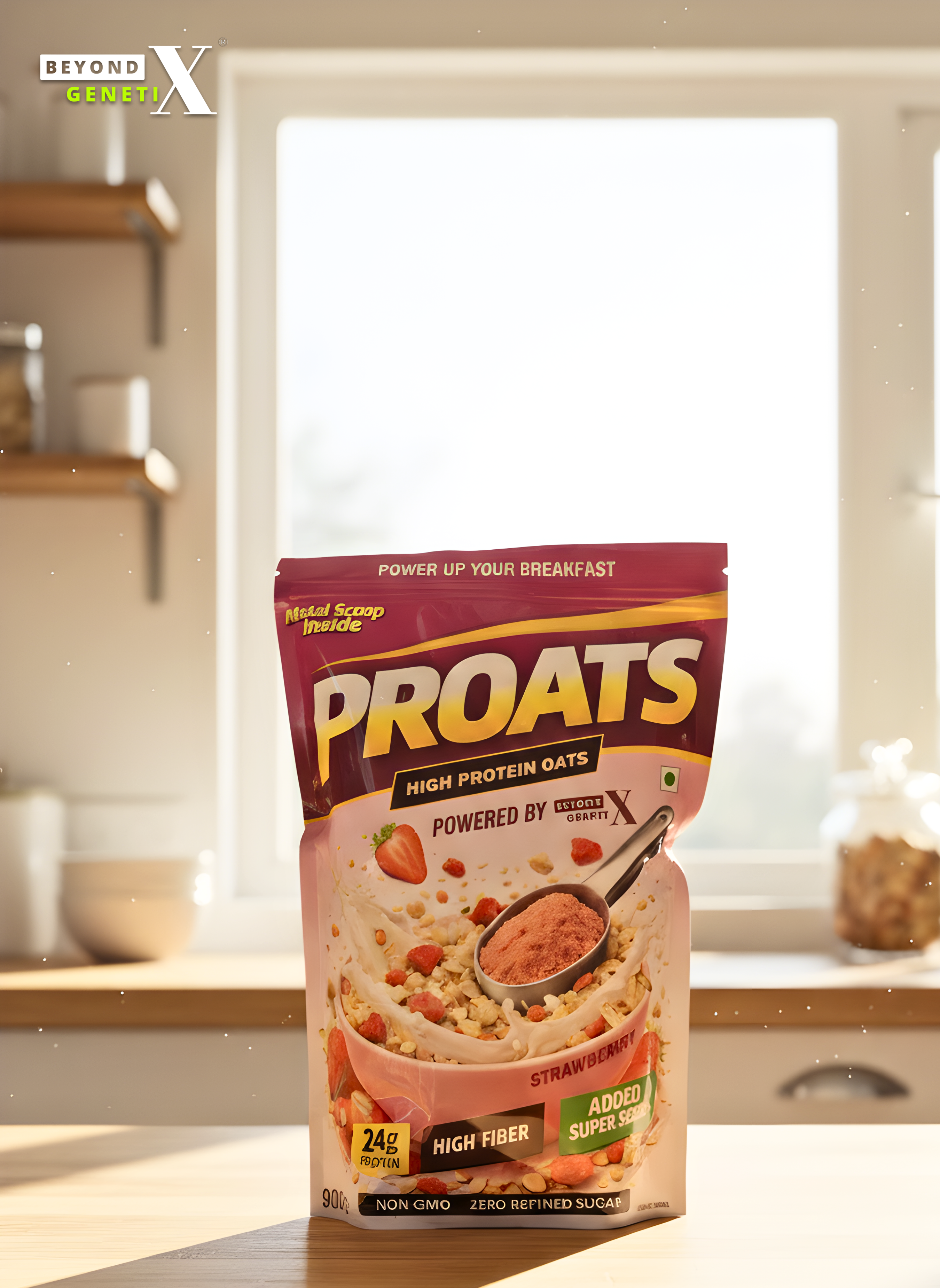 PROATS - High Protein Strawberry Flavoured Oats (900g) by Beyond Genetix | 24g Protein | High Fiber | Super Seeds | Zero Refined Sugar - Image 2