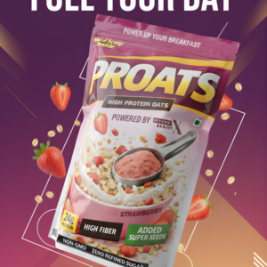 PROATS - High Protein Strawberry Flavoured Oats (900g) by Beyond Genetix | 24g Protein | High Fiber | Super Seeds | Zero Refined Sugar