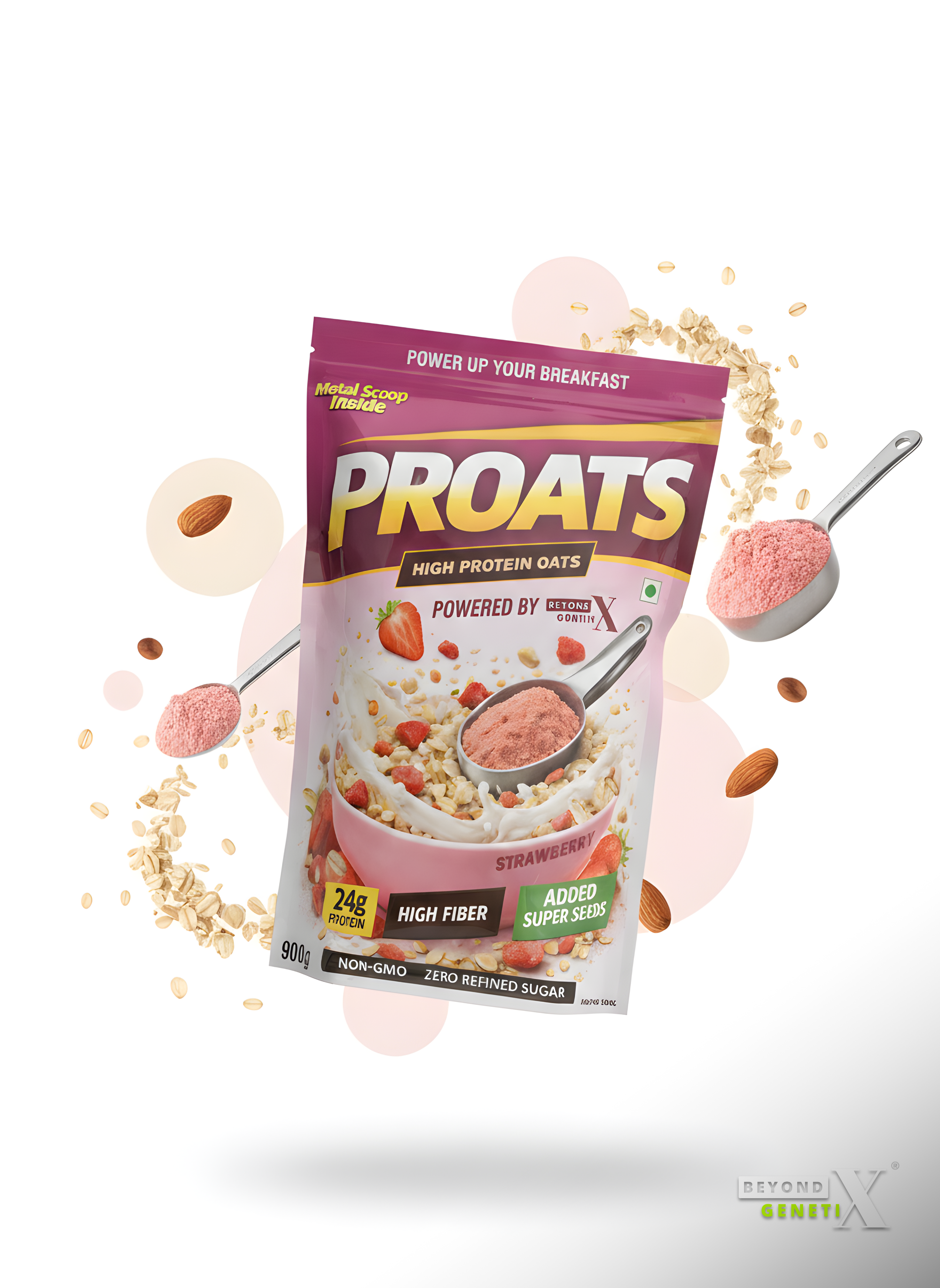 PROATS - High Protein Strawberry Flavoured Oats (900g) by Beyond Genetix | 24g Protein | High Fiber | Super Seeds | Zero Refined Sugar - Image 4