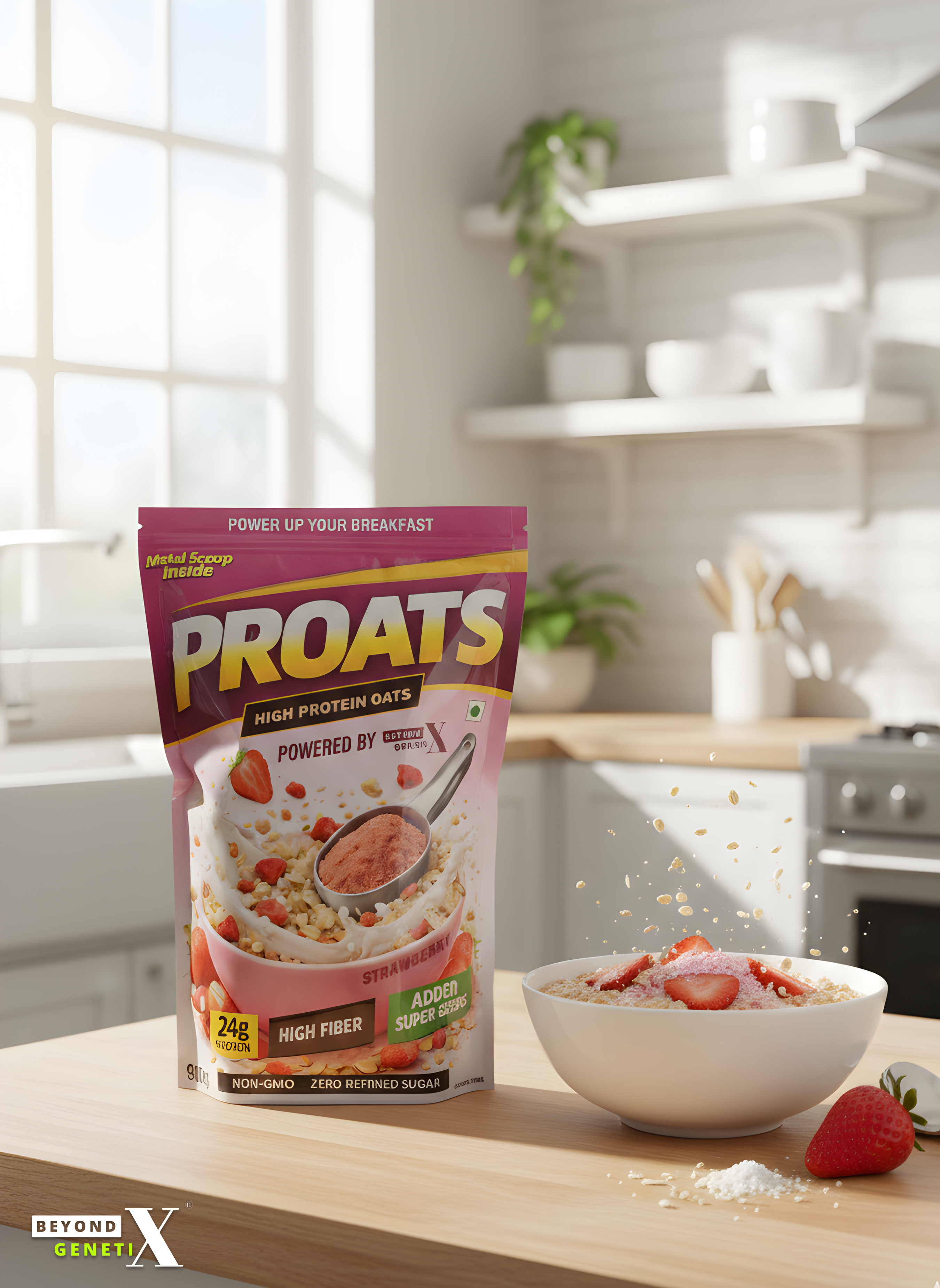 PROATS - High Protein Strawberry Flavoured Oats (900g) by Beyond Genetix | 24g Protein | High Fiber | Super Seeds | Zero Refined Sugar - Image 5