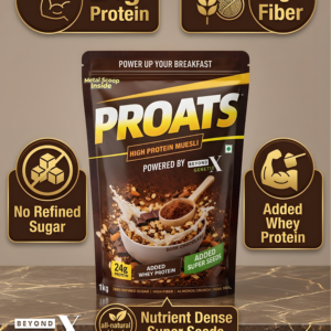 Proats High Protein Muesli – Dark Chocolate | 24g Protein with Superseeds & Almond Crunch